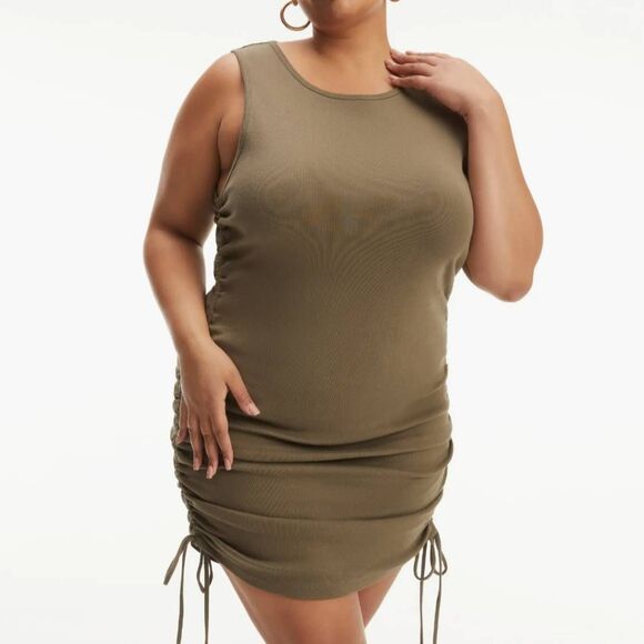 Good American Plus Size 2X (Size 5) Ruched Mini Cotton Dress - Picture 3 of 6